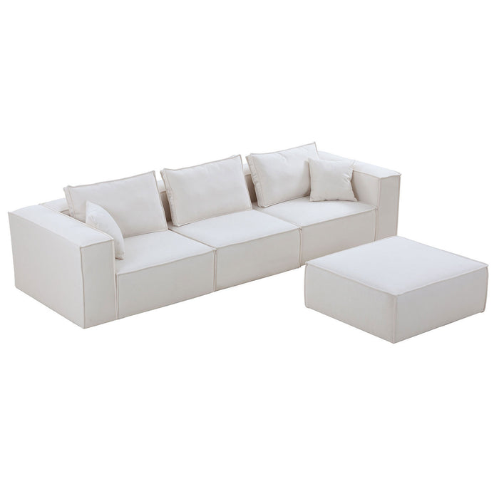 GFD Home - Modular Sectional Living Room Sofa Set, Modern Minimalist Style Couch with Ottoman and Reversible Chaise, L-Shape, White - GreatFurnitureDeal