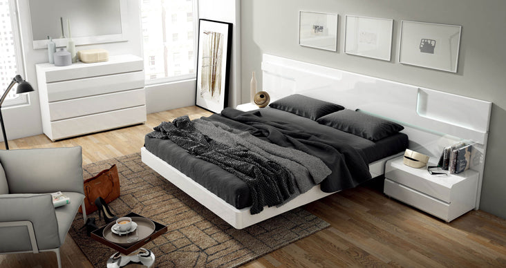ESF Furniture - Sara 7 Piece Queen with Storage Bedroom Set in Glossy White - SARASTORAGEKITQ.S-7SET - GreatFurnitureDeal
