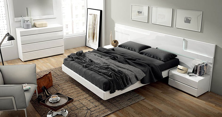 ESF Furniture - Sara 7 Piece King with Storage Bedroom Set in Glossy White - SARASTORAGEKITK.S-7SET - GreatFurnitureDeal