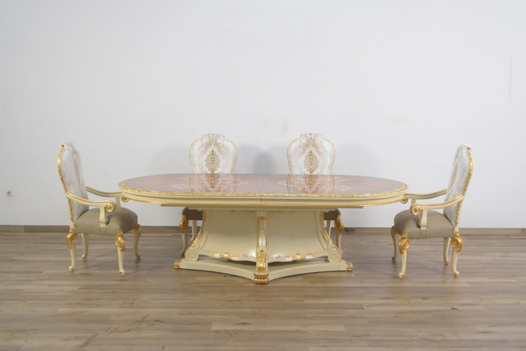 European Furniture - Bellagio 7 Piece Dining Room Set in Beige & Gold Leaf - 40059-7SET