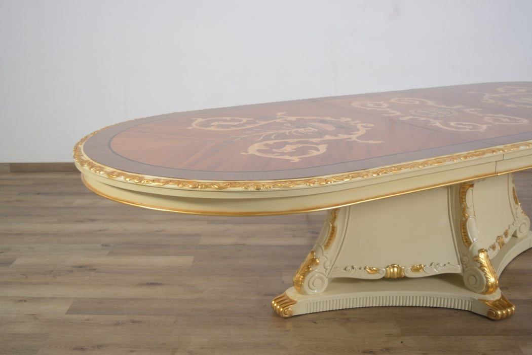 European Furniture - Bellagio 7 Piece Dining Room Set in Beige & Gold Leaf - 40059-7SET - GreatFurnitureDeal