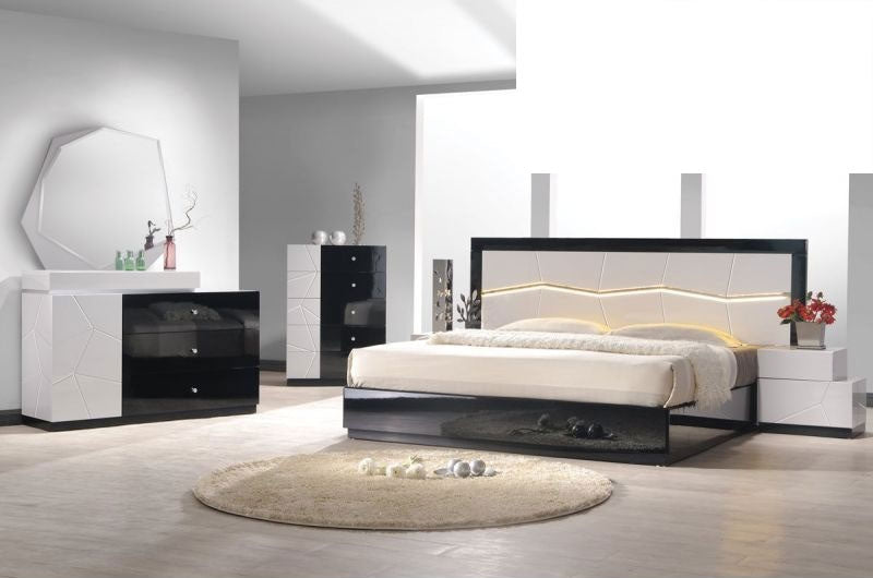 Mariano Furniture - Berlin Black/White Laquer 5 Piece Queen Bedroom Set - BMBERLIN-Q-5SET