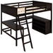 GFD Home - Full size Loft Bed with Shelves and Desk, Wooden Loft Bed with Desk - Espresso - GreatFurnitureDeal