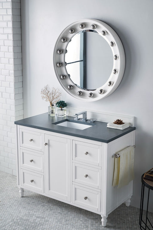 James Martin Furniture - Copper Cove Encore 48" Single Vanity, Bright White w- 3 CM Charcoal Soapstone Quartz Top - 301-V48-BW-3CSP - GreatFurnitureDeal