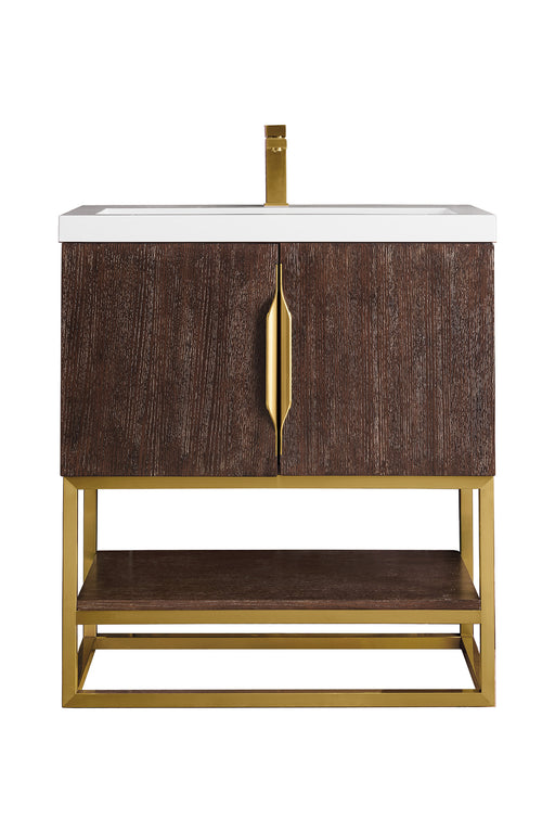 James Martin Furniture - Columbia 31.5" Single Vanity Cabinet, Coffee Oak, Radiant Gold, w/ White Glossy Composite Countertop - 388V31.5CFORGDWG - GreatFurnitureDeal