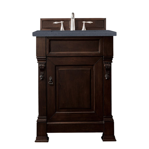 James Martin Furniture - Brookfield 26" Burnished Mahogany Single Vanity w- 3 CM Charcoal Soapstone Quartz Top - 147-114-V26-BNM-3CSP - GreatFurnitureDeal