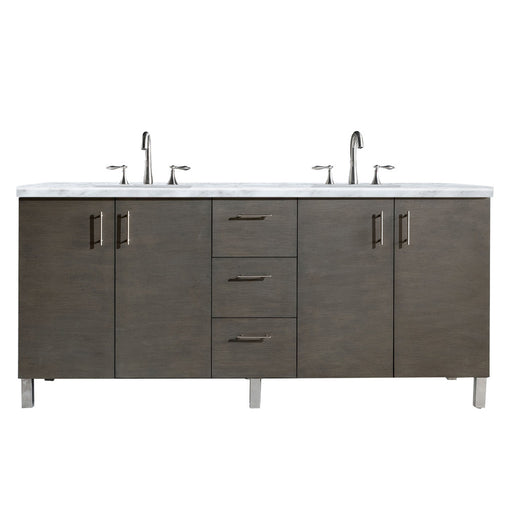 James Martin Furniture - Metropolitan 72" Silver Oak Double Vanity w- 3 CM Carrara Marble Top - 850-V72-SOK-3CAR - GreatFurnitureDeal