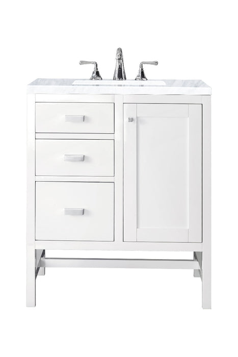 James Martin Furniture - Addison 30" Single Vanity Cabinet, Glossy White, w- 3 CM Carrara White Top - E444-V30-GW-3CAR - GreatFurnitureDeal
