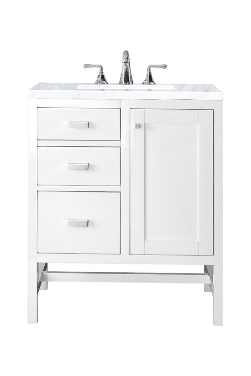James Martin Furniture - Addison 30" Single Vanity Cabinet, Glossy White, w- 3 CM Carrara White Top - E444-V30-GW-3CAR - GreatFurnitureDeal