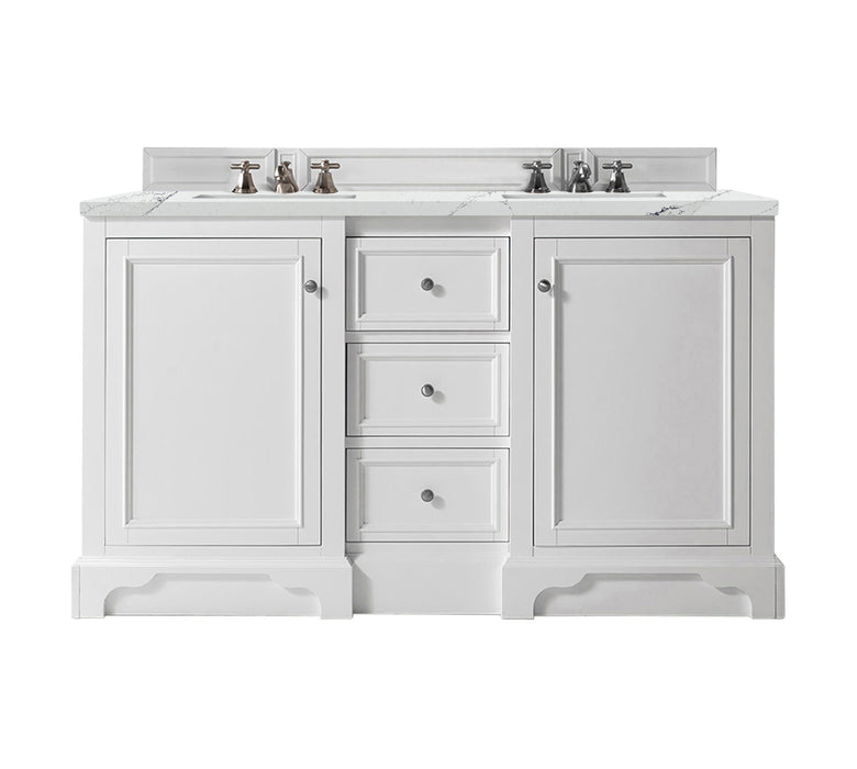 James Martin Furniture - De Soto 60" Double Vanity, Bright White, w/ 3 CM Ethereal Noctis Quartz Top - 825-V60D-BW-3ENC - GreatFurnitureDeal