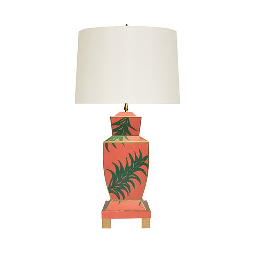 Worlds Away - Hand Painted Urn Shape Tole Table Lamp In Palm - BIANCA PALM - GreatFurnitureDeal