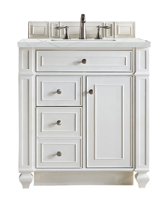 James Martin Furniture - Bristol 30" Single Vanity, Bright White, w/ 3 CM Ethereal Noctis Quartz Top - 157-V30-BW-3ENC - GreatFurnitureDeal