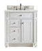 James Martin Furniture - Bristol 30" Single Vanity, Bright White, w/ 3 CM Ethereal Noctis Quartz Top - 157-V30-BW-3ENC - GreatFurnitureDeal