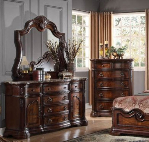 Mariano Furniture - B1003 Walnut Dresser and Mirror Set - BMB1003-DR+M - GreatFurnitureDeal