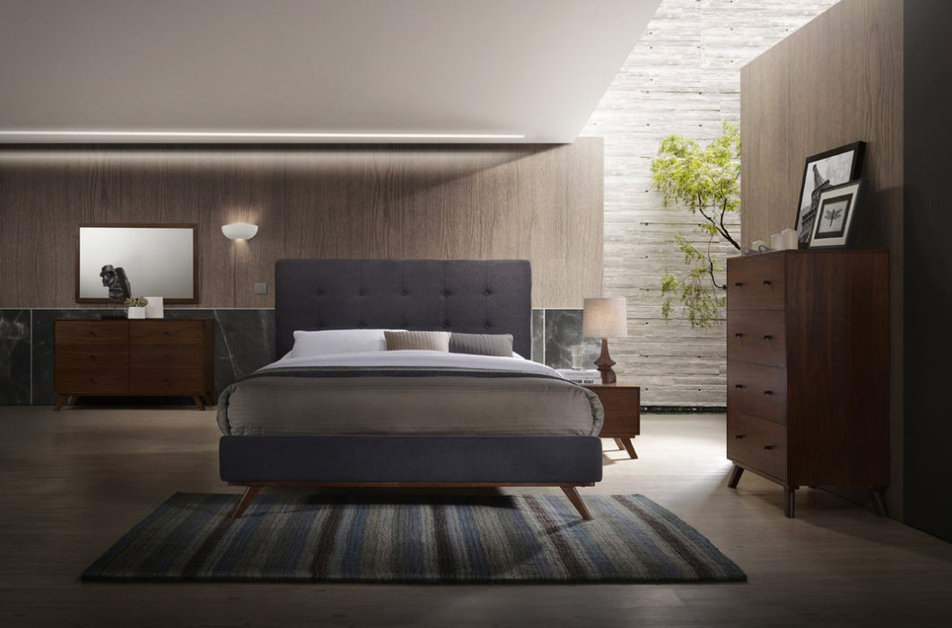 VIG Furniture - Modrest Addison Mid-Century Modern Grey Fabric & Walnut Bed - VGMABR-38-BED