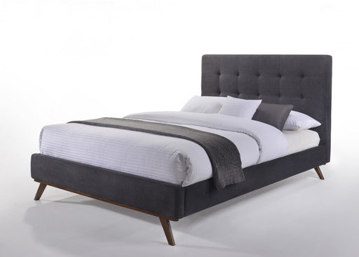 VIG Furniture - Modrest Addison Mid-Century Modern Grey Fabric & Walnut Bed - VGMABR-38-BED - GreatFurnitureDeal