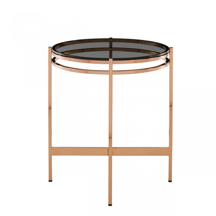 VIG Furniture - Modrest Bradford Modern Smoked Glass & Rosegold Small End Table - VGEWCT1011-1AA-ET