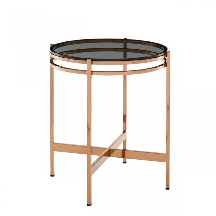 VIG Furniture - Modrest Bradford Modern Smoked Glass & Rosegold End Table - VGEWCT1011-1BA-ET