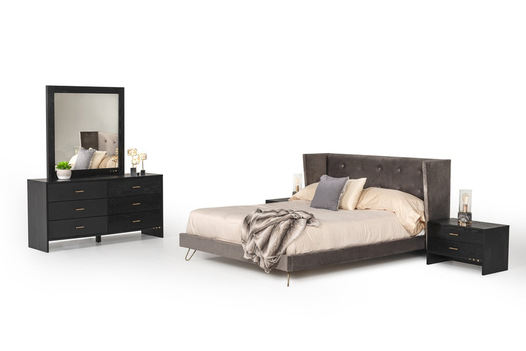 VIG Furniture - Nova Domus Bryan Modern Grey Velvet & Gold Bed - VGMABR-82