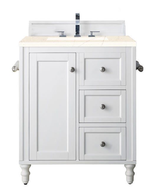 James Martin Furniture - Copper Cove Encore 30" Single Vanity, Bright White w- 3 CM Eternal Marfil Quartz Top - 301-V30-BW-3EMR - GreatFurnitureDeal