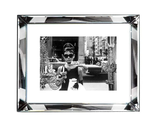 Worlds Away - Shopping At Tiffany'S (32 X 24) Black And White Print With Hollywood Style Beveled Mirror Frame - BVL101 - GreatFurnitureDeal