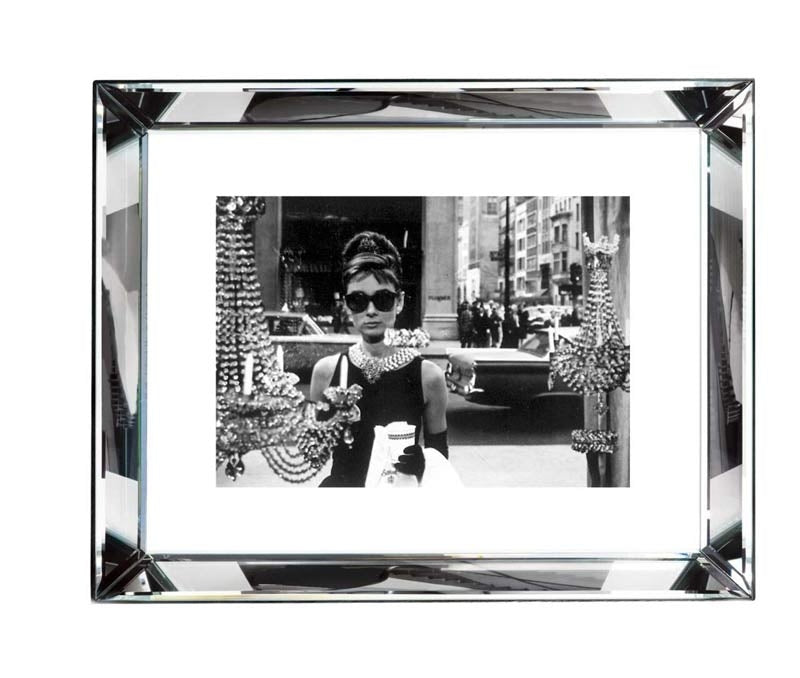 Worlds Away - Shopping At Tiffany'S (32 X 24) Black And White Print With Hollywood Style Beveled Mirror Frame - BVL101