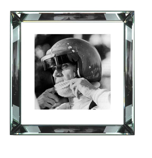 Worlds Away - Steve Mcqueen Racing (20 X 20) Black And White Print With Hollywood Style Beveled Mirror Frame - BVL189 - GreatFurnitureDeal