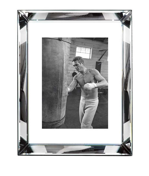 Worlds Away - Steve Mcqueen Boxing (24 X 32) Black And White Print With Hollywood Style Beveled Mirror Frame - BVL215 - GreatFurnitureDeal