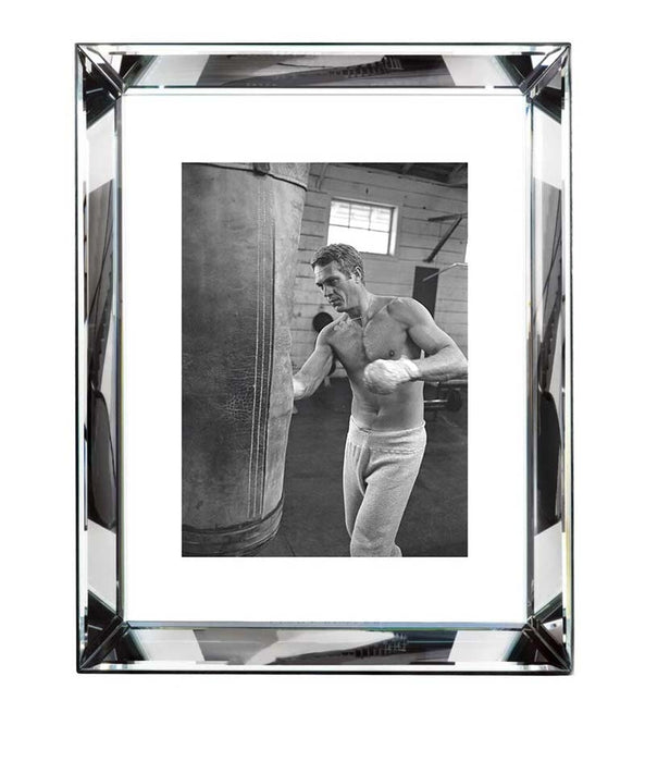Worlds Away - Steve Mcqueen Boxing (24 X 32) Black And White Print With Hollywood Style Beveled Mirror Frame - BVL215