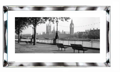 Worlds Away - Thames- Big Ben- London (38 X 18) Black And White Print With Hollywood Style Beveled Mirror Frame - BVL269 - GreatFurnitureDeal