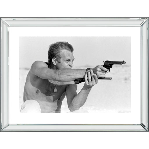 Worlds Away - Steve Mcqueen Pistols (32 X 24) Black And White Print With Hollywood Style Mirror Frame - BVL359 - GreatFurnitureDeal