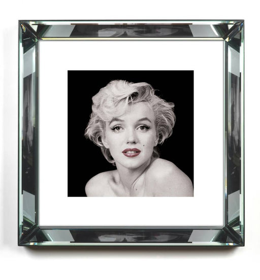 Worlds Away - Marilyn Monroe- Red Lips (16 X 16) Black And White Print With Hollywood Style Beveled Mirror Frame - BVS122