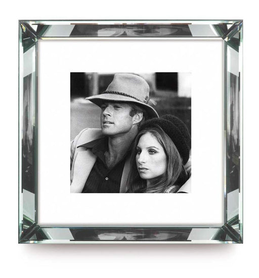 Worlds Away - Robert Redford & Barbara Streisand (16 X 16) Black And White Print With Hollywood Style Beveled Mirror Frame - BVS152
