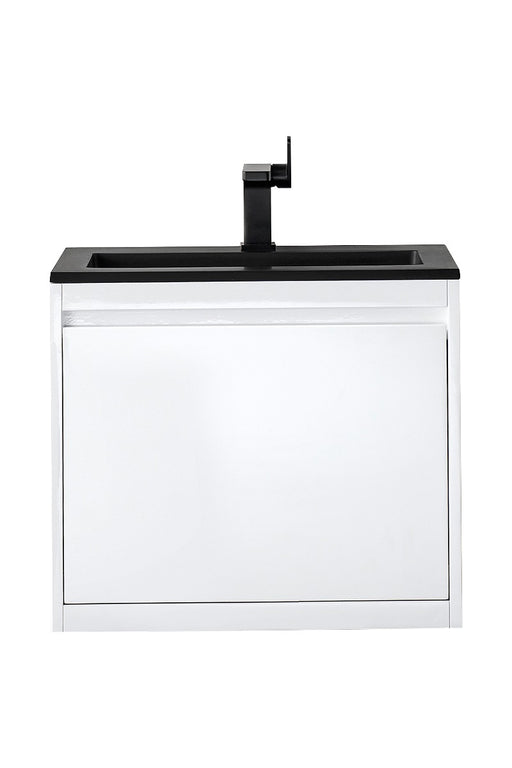 James Martin Furniture - Milan 23.6" Single Vanity Cabinet, Glossy White w-Charcoal Black Composite Top - 801V23.6GWCHB - GreatFurnitureDeal