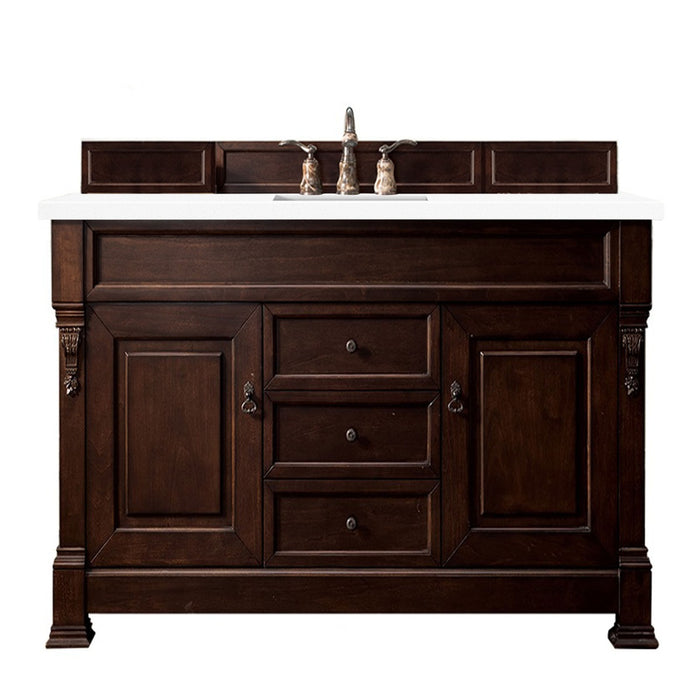 James Martin Furniture - Brookfield 60" Burnished Mahogany Single Vanity w- 3 CM Classic White Quartz Top - 147-114-5361-3CLW - GreatFurnitureDeal