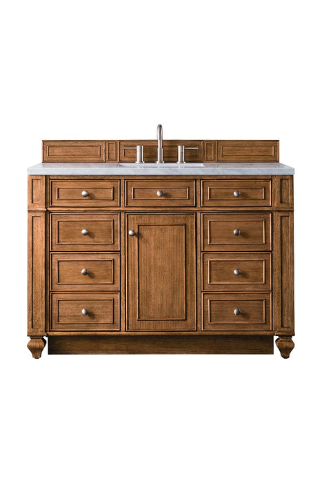 James Martin Furniture - Bristol 48" Single Vanity, Saddle Brown w- 3 CM Carrara Marble Top - 157-V48-SBR-3CAR - GreatFurnitureDeal