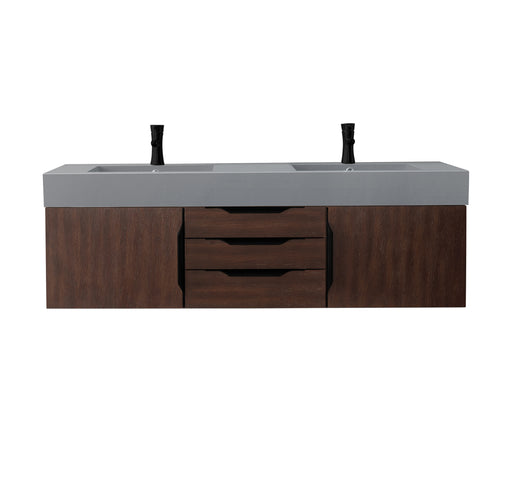James Martin Furniture - Mercer Island 59" Double Vanity, Coffee Oak, Matte Black w/ Dusk Grey Glossy Composite Top - 389-V59D-CFO-MB-DGG - GreatFurnitureDeal