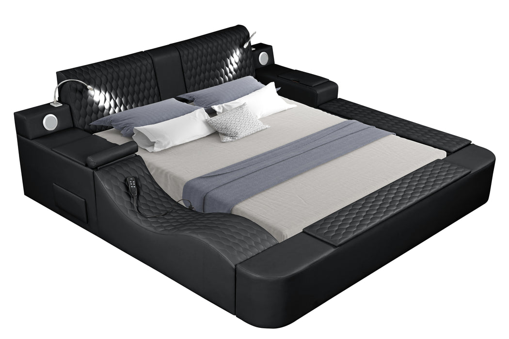 GFD Home - Zoya Smart Multifunctional Queen Size Bed Made with Wood in Black - GreatFurnitureDeal