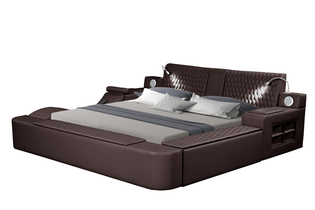 GFD Home - Zoya Smart Multifunctional Queen Size Bed Made with Wood in Brown - GreatFurnitureDeal