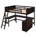 GFD Home - Full size Loft Bed with Shelves and Desk, Wooden Loft Bed with Desk - Espresso - GreatFurnitureDeal