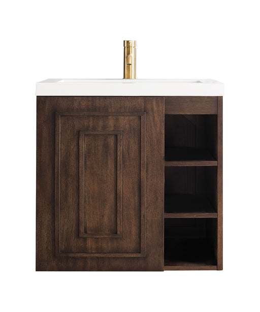 James Martin Furniture - Alicante' 24" Single Vanity Cabinet, Mid Century Acacia w/ White Glossy Composite Countertop - E110V24MCAWG - GreatFurnitureDeal