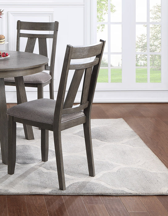 GFD Home - Rich Dark Brown Finish Dining Room Furniture 6pc Dining Set Table w Leaf And 4x Side Chairs 1x Bench Gray Fabric Cushion Seat Wooden Table Top - GreatFurnitureDeal