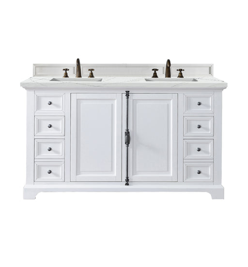 James Martin Furniture - Providence 60" Double Vanity Cabinet, Bright White, w/ 3 CM Ethereal Noctis Quartz Top - 238-105-V60D-BW-3ENC - GreatFurnitureDeal