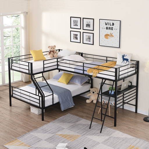 GFD Home - Twin over Full Bunk Bed with a Twin Size Loft Bed attached, with a Desk, Metal, Black(OLD SKU:SM000606AAB-1) - GreatFurnitureDeal