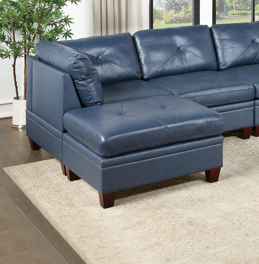 GFD Home - Genuine Leather Ink Blue Tufted 6pc Sectional Set 2x Corner Wedge 2x Armless Chair 2x Ottomans Living Room Furniture Sofa Couch - GreatFurnitureDeal