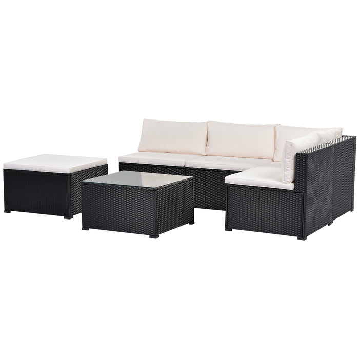 GFD Home - GO 6-Piece Outdoor Furniture Set with PE Rattan Wicker, Patio Garden Sectional Sofa Chair, removable cushions (Black wicker, Beige cushion) - GreatFurnitureDeal