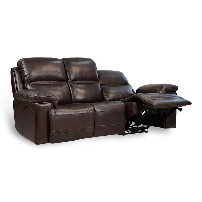 GFD Home - Timo Top Grain Leather Power Reclining Sofa | Adjustable Headrest | Cross Stitching - GreatFurnitureDeal