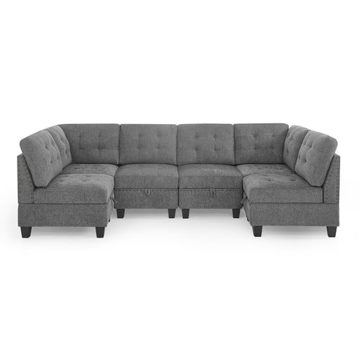 GFD Home - U shape Modular Sectional Sofa，DIY Combination，includes Four Single Chair and Two Corner，Grey Chenille - GreatFurnitureDeal