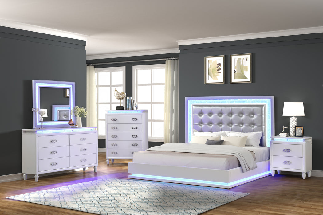 GFD Home - Passion King 6 Pc LED Bedroom Set Made with Wood in Milky White - GreatFurnitureDeal