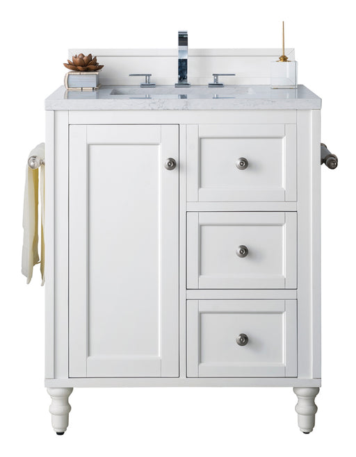 James Martin Furniture - Copper Cove Encore 30" Single Vanity, Bright White w- 3 CM Arctic Fall Solid Surface Top - 301-V30-BW-3AF - GreatFurnitureDeal